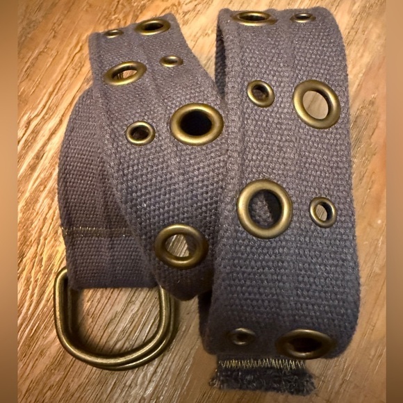 Accessories - Gray Canvas Cargo Military Style Belt with Brass Buckle Gold Stitching